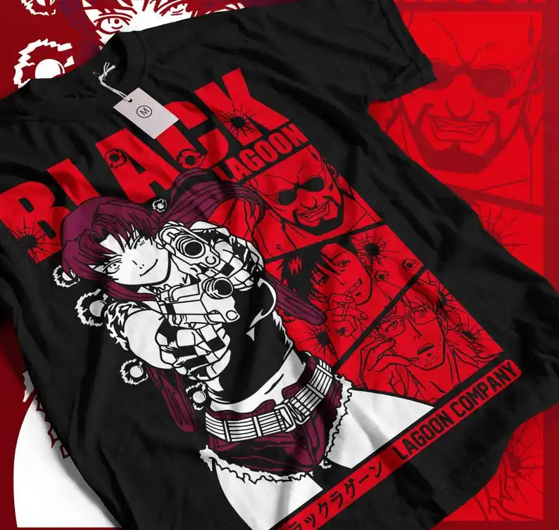 Camiseta de Anime Black Lagoon, Talla Grande, Unisex, Apta para Todas las Temporadas, Ropa de Personalidad, Ropa Urbana de Alta Calidad