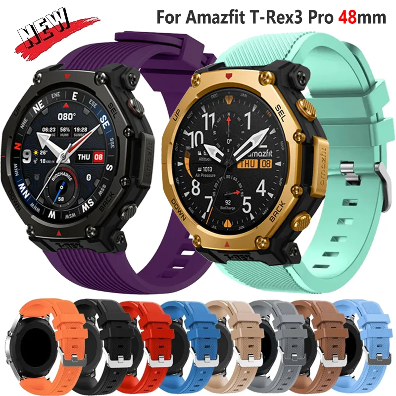 

Силиконовый ремешок 22 мм для Amazfit T-Rex3 Pro, спортивный удобный браслет 48 мм для Amazfit GTR 3 4/Bip 6 5/Cheetah Round/Balance 2