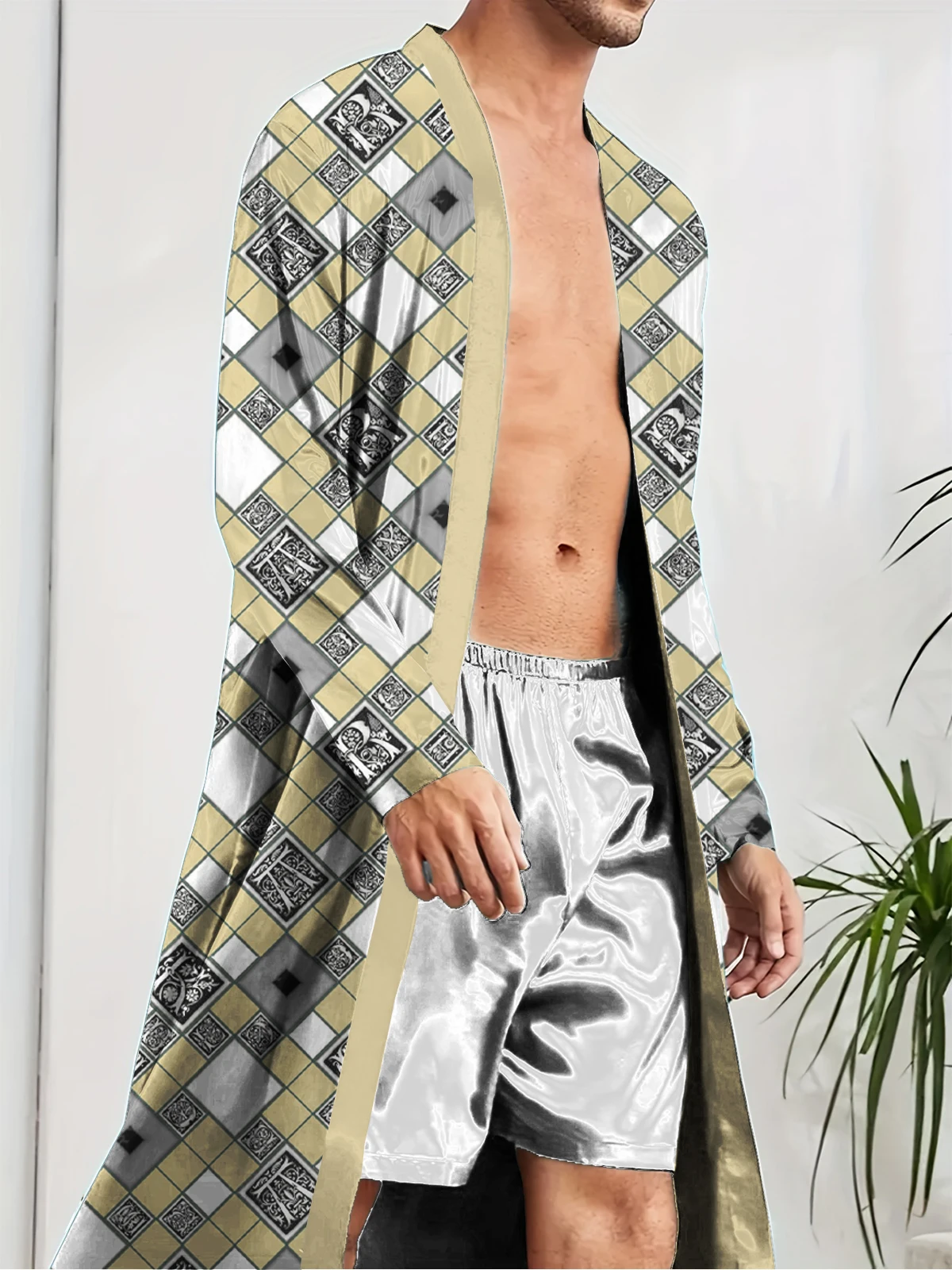 

Мужская весенне-осенняя забавная длинная ночная рубашка, модная цифровая печать, быстросохнущий удобный халат для отдыха.