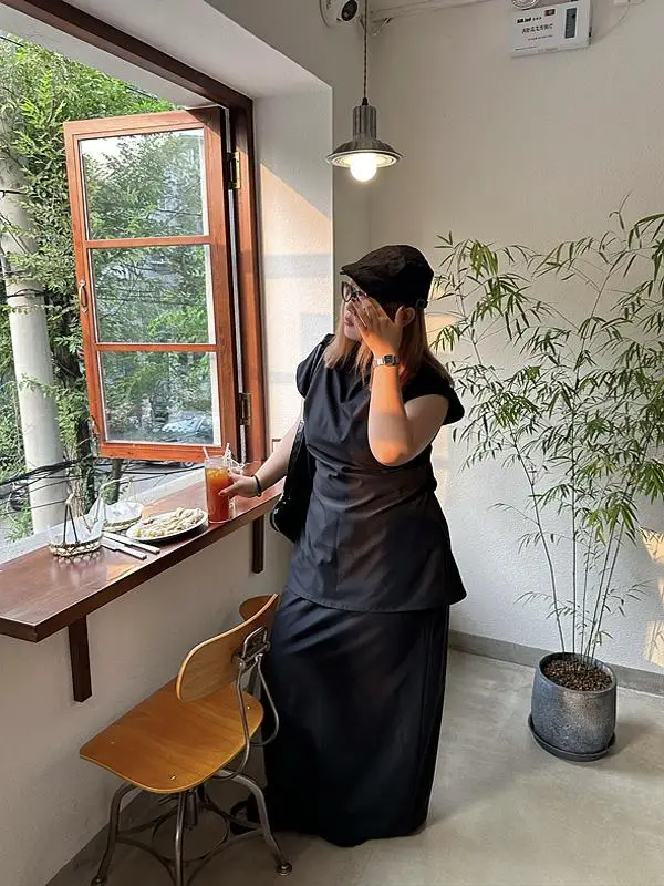 

plus Size Bla Faion Set Slimming Midi Skirt Floor-Length Dr Casual Summer New Sle Women's Faion Ensemble