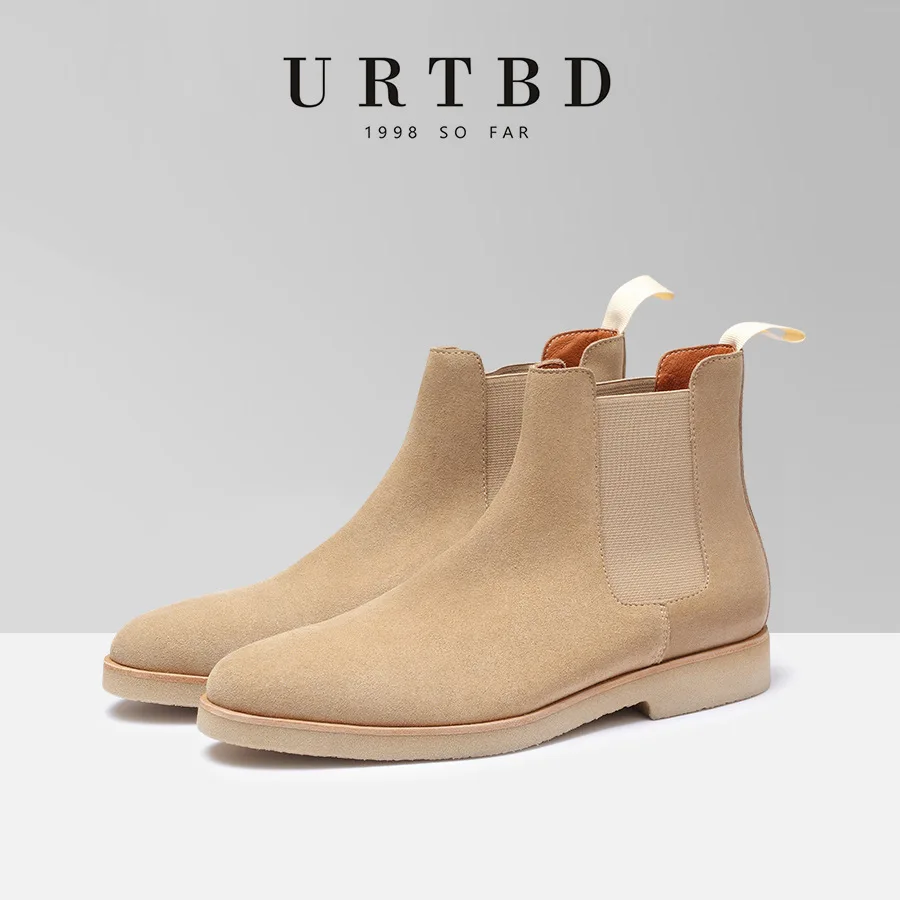 

New British High Top Boots Chelsea Leather Suede Sleeve Elastic Band Men's Thick Warm Trendy Boot Men Casual Walking Male Shoes