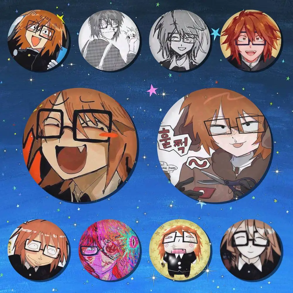 Randal Ivory Luther Satoru Nyon Snap-in-Pins, Cartoon-Figur, rund, kreative Broschen für Rucksack-Accessoires, Schmuck, Geschenke