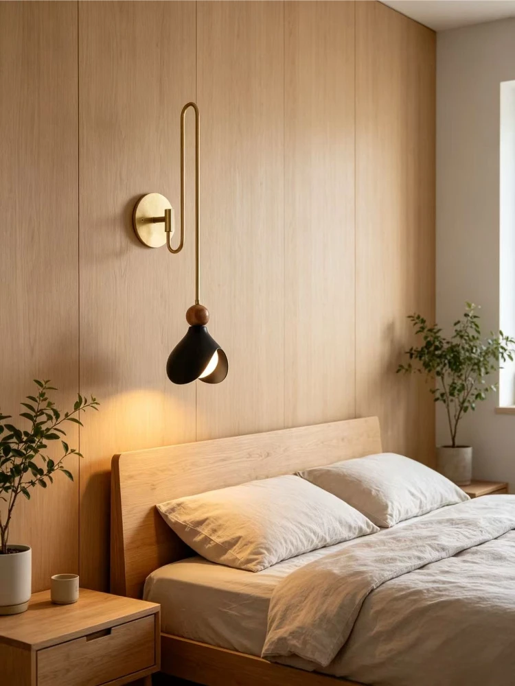 French vintage iron solid wood wall lamp Wabi Sabi style American staircase corridor bedroom bedside wall lamp hotel
