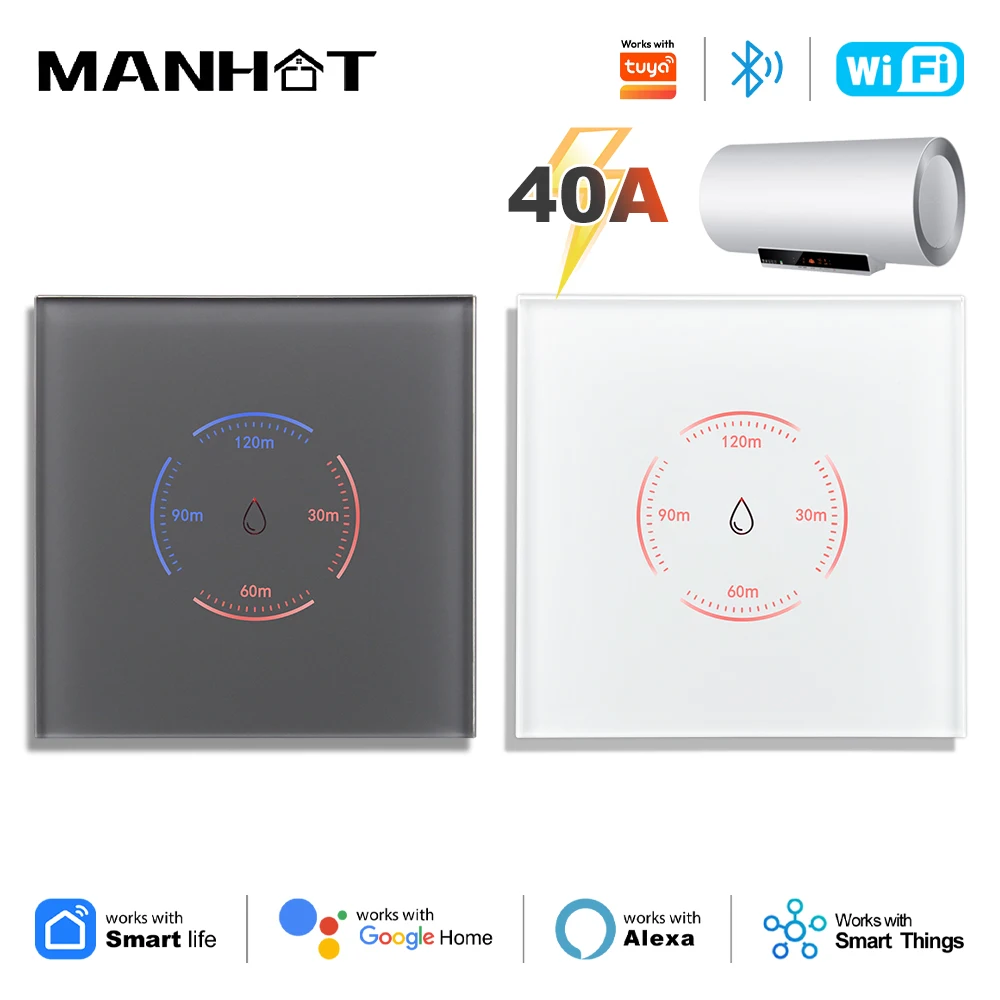 מתג חכם WiFi EU לדוד 40A, מתג מגע חכם למחמם מים בתקן האירופאי עם פונקציית ספירה לאחור עבור Tuya, Alexa ו-Google Home