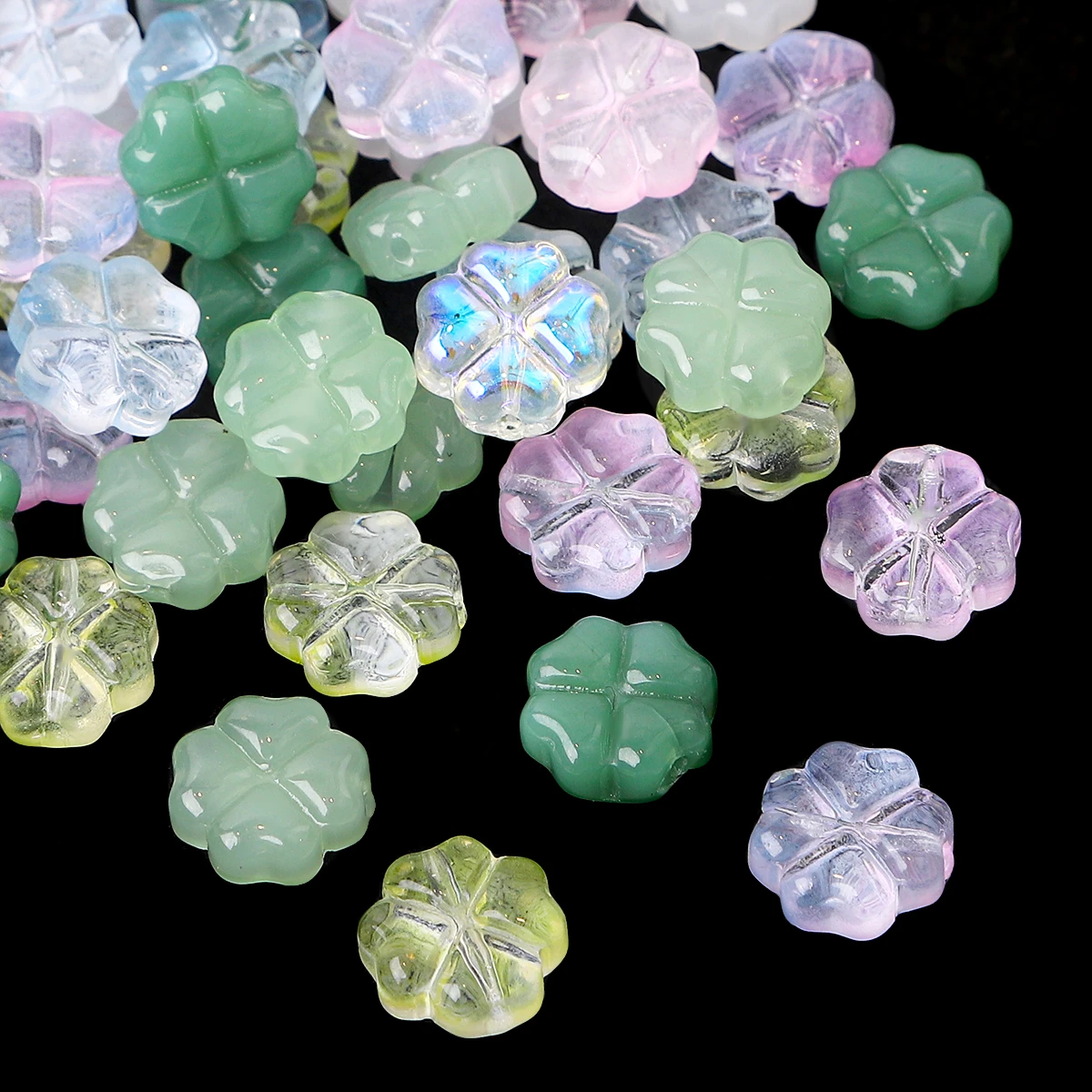 20pcs/bag Transparent Four leaf flower Shape Glass Beads, Lucky Beads for DIY Jewelry Making Bracelets, Crafts -Exquisite Gifts image 2