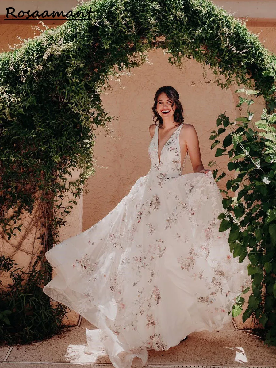 Vestido De Noiva Floral Boêmio, Vestido De Praia Boho, Estampa Flor, Vestido De Noiva