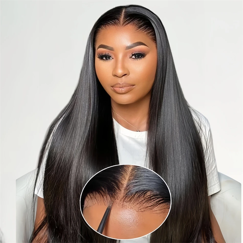 

Black Straight Lace Front 200 Density 30 Inch Glueless Preplucked Wigs 100% Human Hair Lace Frontal Wig for Women Ready to Wear