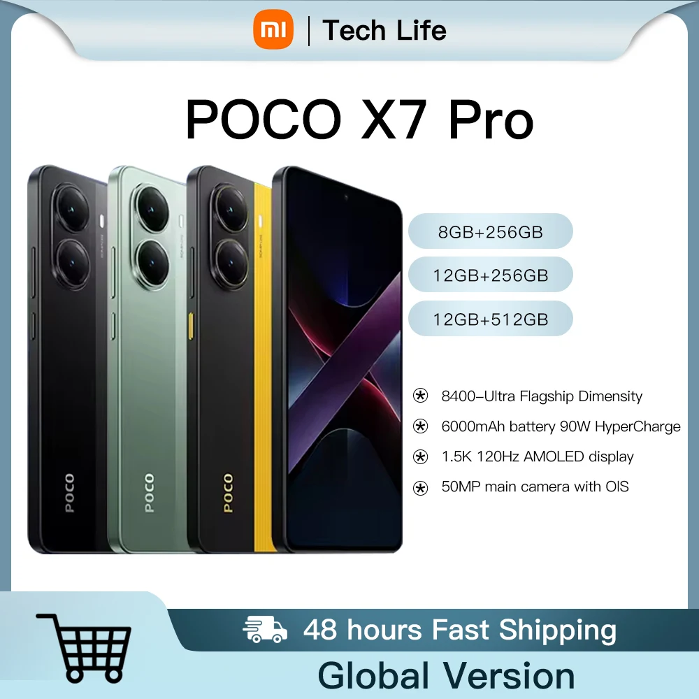 POCO X7 Pro 5G Global Version Smartphone Dimensity 8400-Ultra 90W HyperCharge 6000mAh Battery 50MP Camera NFC IP68 1.5K 120Hz