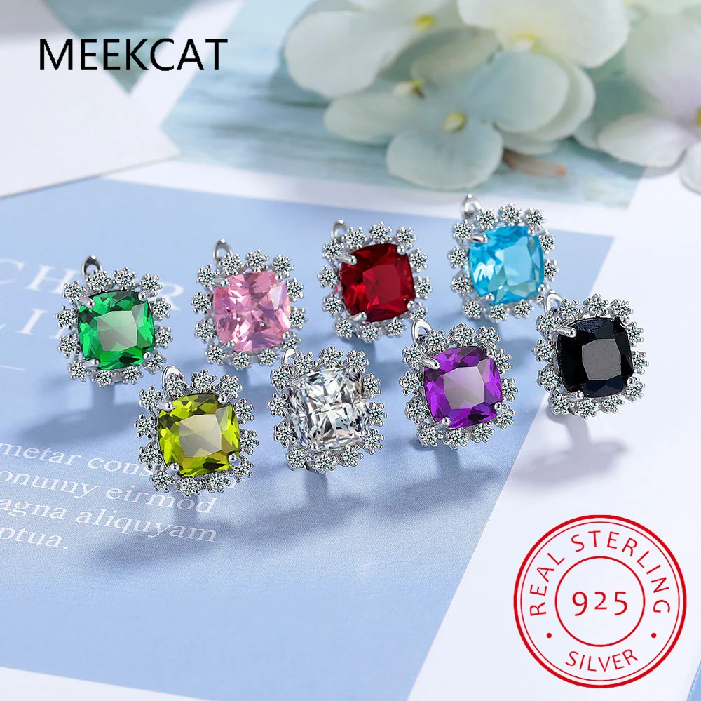 

Square Natural Garnet Amethyst Peridot Blue Topaz 925 Sterling Silver Hoop Earring for Women Colorful Gemstone Jewelry Huggies