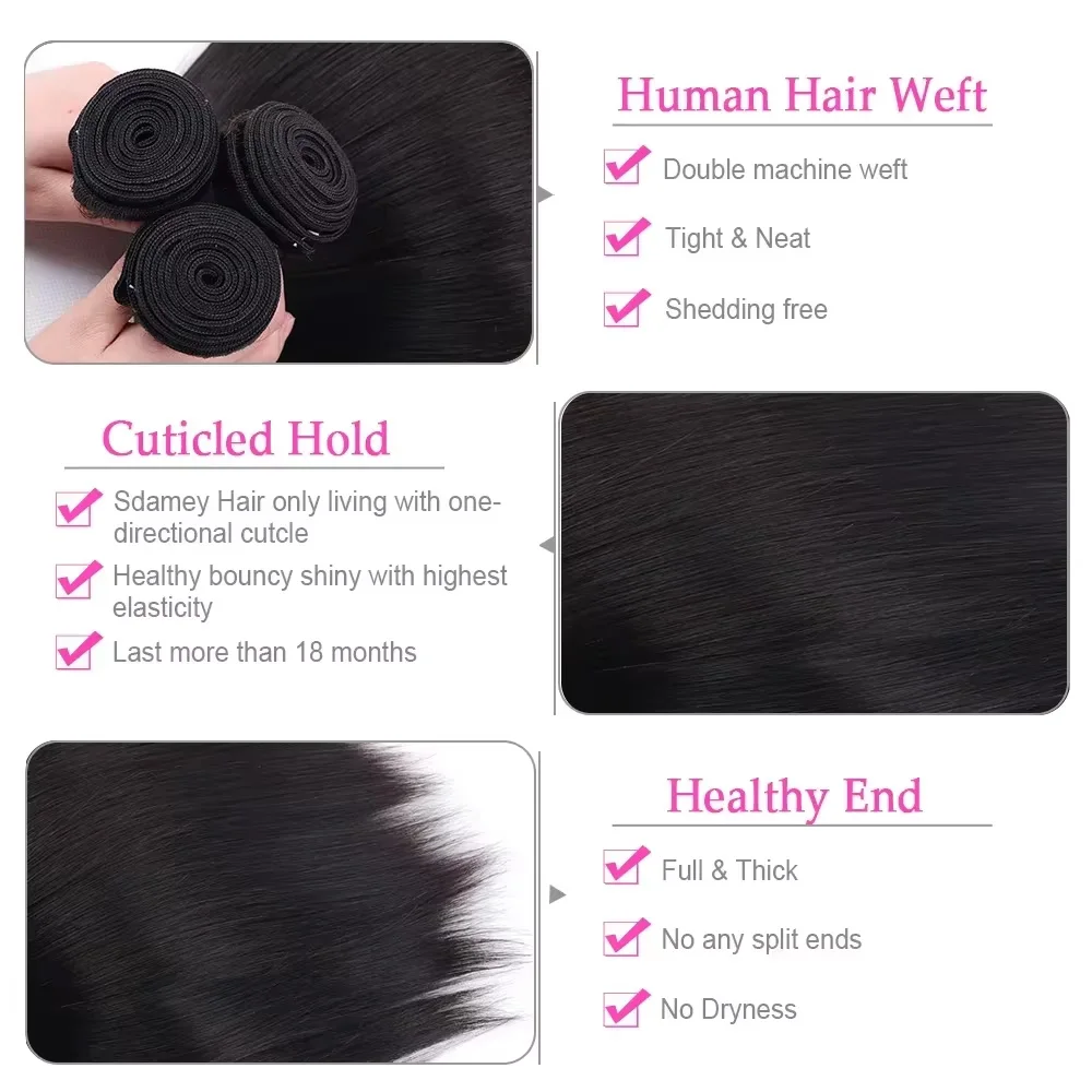 3/4 Pcs Natural Black Straight Bundles 40 Inch Brazilian Weave Human Hair Bundles Human Hair Remy Hair Extensions For Women