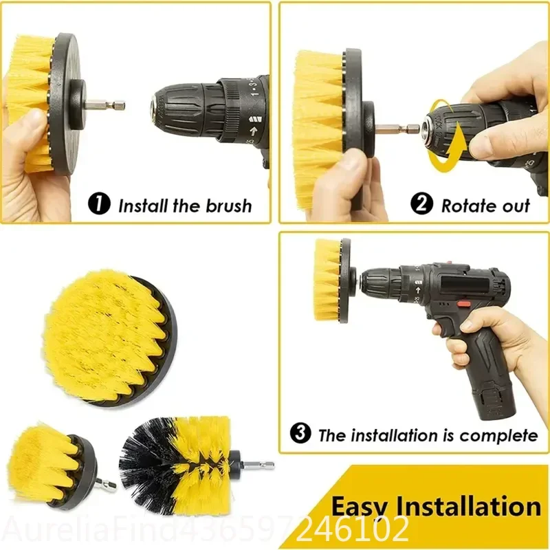 3‑Pcs Drill Brush Scrubber Kit Power Cleaning Brush Set For Grout Floor Tub Shower Tile Bathroom Kitchen Surface Washing Tool