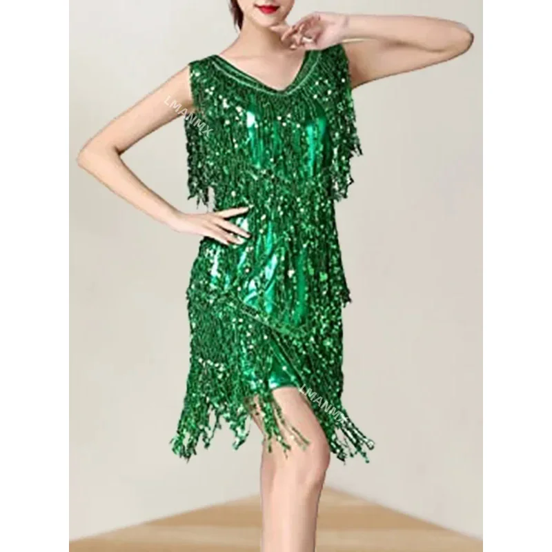 Women Modern Latin Ballroom Dance Dress Bassel Fringe Salsa Tango Dance Sexy Five Colors Performance Stage Wear