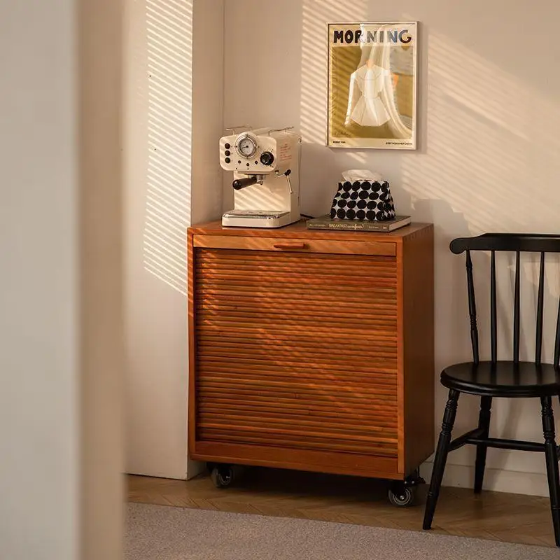 Medieval Roller Shutter Cabinet Bedroom Storage Display Cabinet Solid Wood Living Room Bucket Cabinet Dining Side