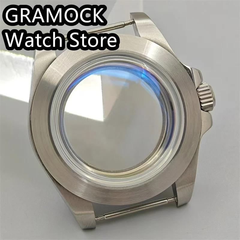 GRAMOCK 40mm Brushed Watch Case Blue AR Domed Glass Fixed Inesrt Fit NH34 NH35 NH36 NH37 NH38 NH39 ETA2824 PT5000 Movement