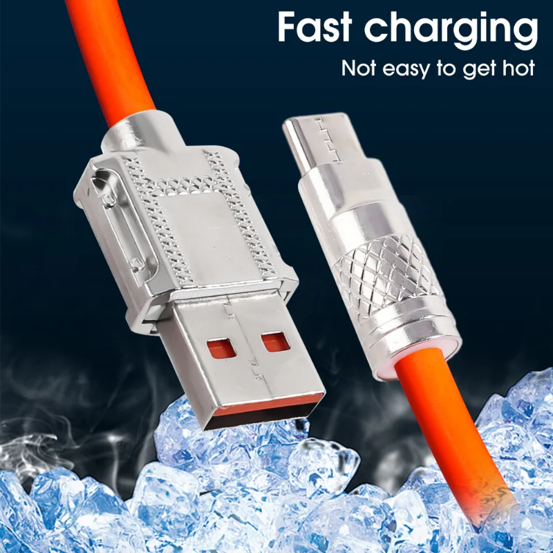 120W 6A USB Type C Cable Super Fast Charging for Huawei Honor 2M Liquid Silicone Aluminum Alloy Data Cord for Samsung Xiaomi