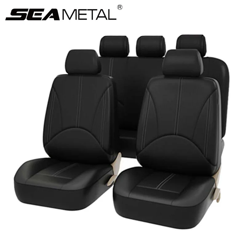 PU Leather Car Seat Cover Set Breathable Vehicle Seat Cushion Full Surround Cover for Car Compatible with Airbag Fit 5-Seat Auto