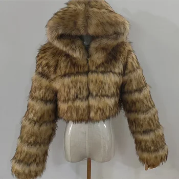 Neue hochwertige pelzige kurz geschnittene Kunst pelz Mantel Frauen Winter jacke flauschigen Dec klack mit Kapuze warme Pelz jacke Teddy Manteau Femme