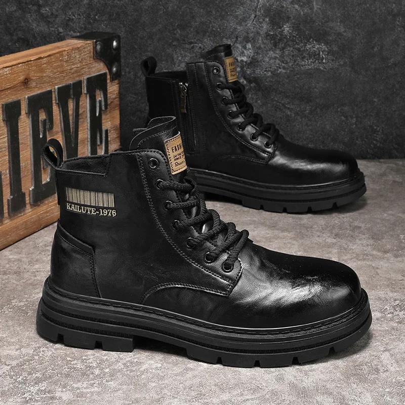 New autumn and winter men's high-top boots, work boots, versatile, trendy, non-slip, wear-resistant, fashionable men's shoes