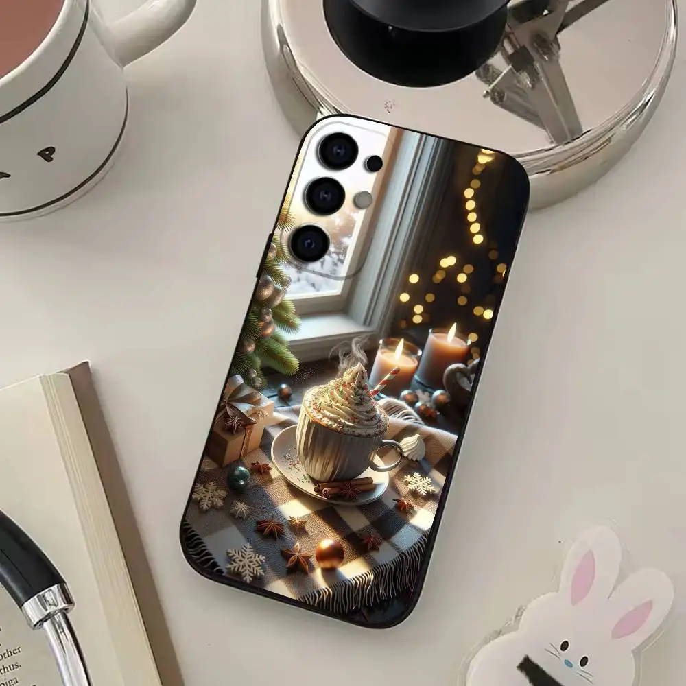 겨울 크리스마스 아트 카페 폰 케이스 삼성 S25, S24, S21, S22, S23, S30, 울트라, S20, 플러스, Fe, 라이트, 노트, 10, 9, 5G 블랙 커버