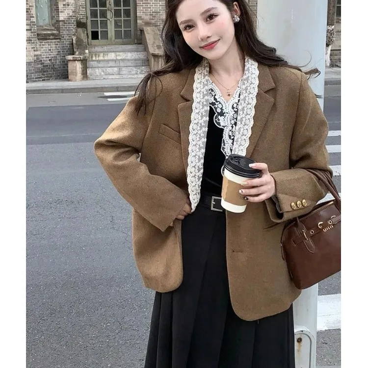 

Ретро Briti Sle на пуговицах с кружевным воротником, свободный женский костюм Jaet, осень-зима, новый дизайн, верхняя одежда Sensation Faion