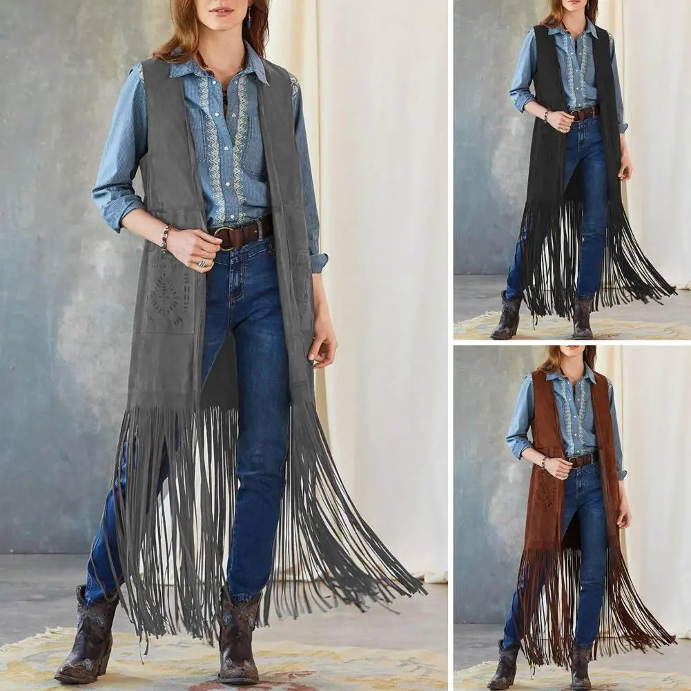 Western Fringed Vest Fringed Vest Boho Chic Fringe Vest with Tassel Detail Cardigan for Women Western Style for Cosplay