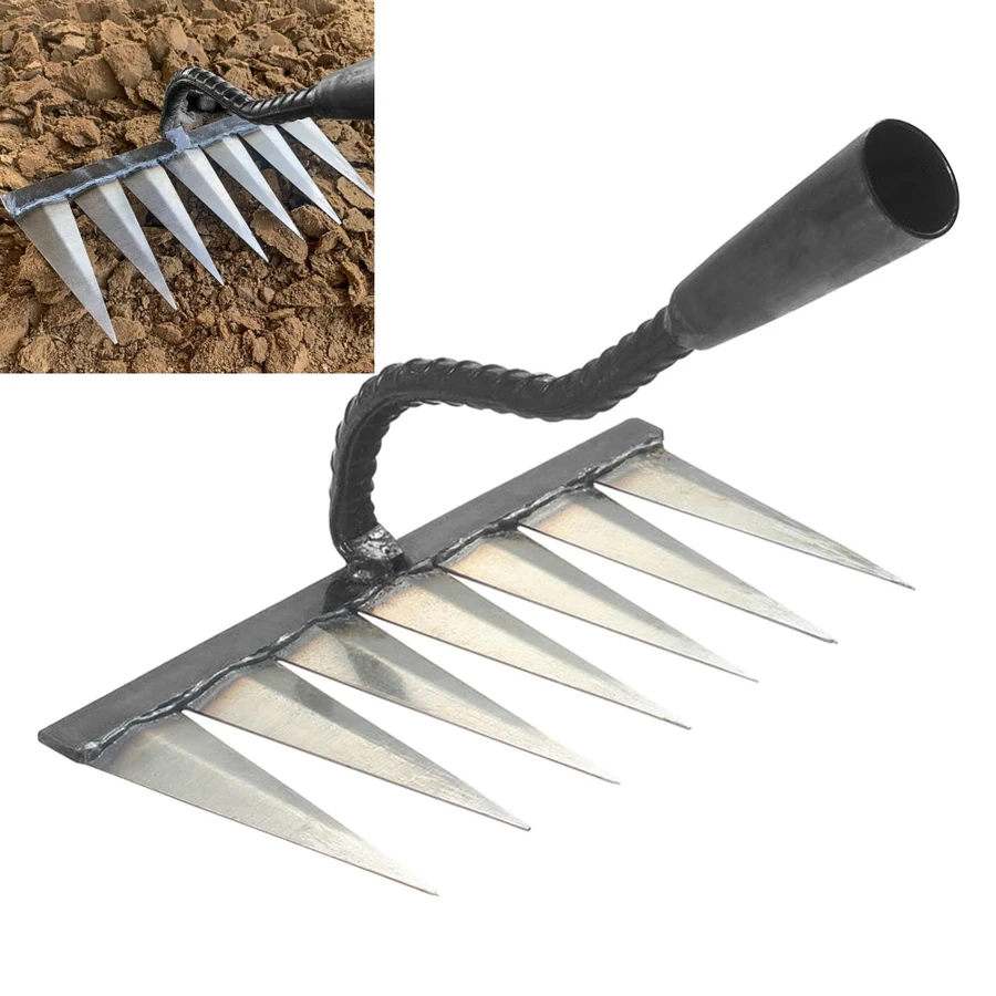 

4/5/6/7 Teeth Manganese Steel Weeding Hoe Rake Farm Tool Weeding Scarifier Artifact Agricultural Garden Tool Hoe Farm Growing