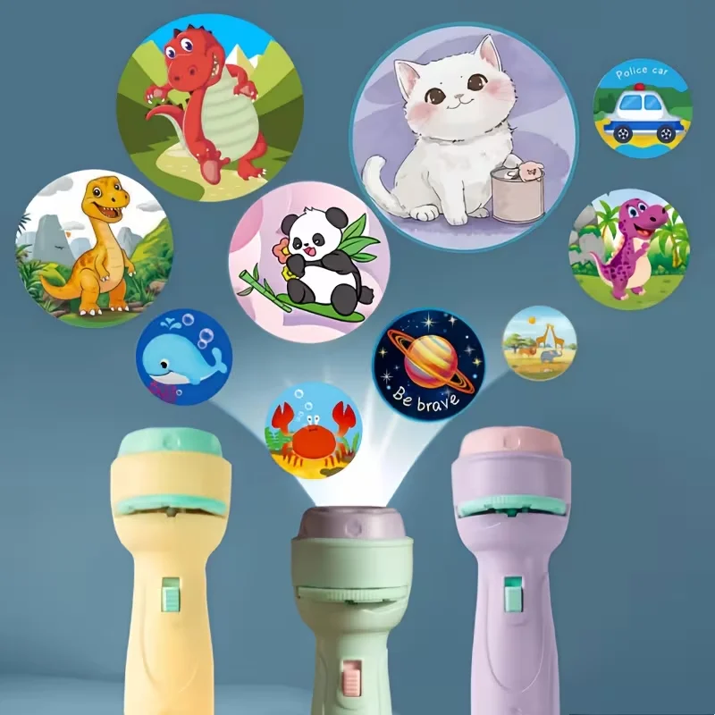Projection Flashlight, Early Education Puzzle Development Toy, Children Enlightenment Luminous Toy, Cartoon Patterns Projector