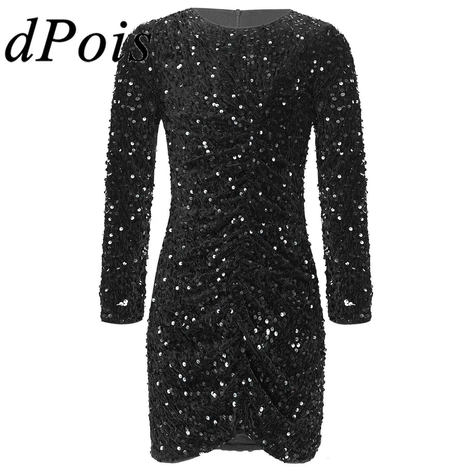 

Kids Girls Glitter Sequin Party Gown Performance Long Sleeve Velvet Dress Bodycon Dress for Birthday Proms Graduation Ceremony