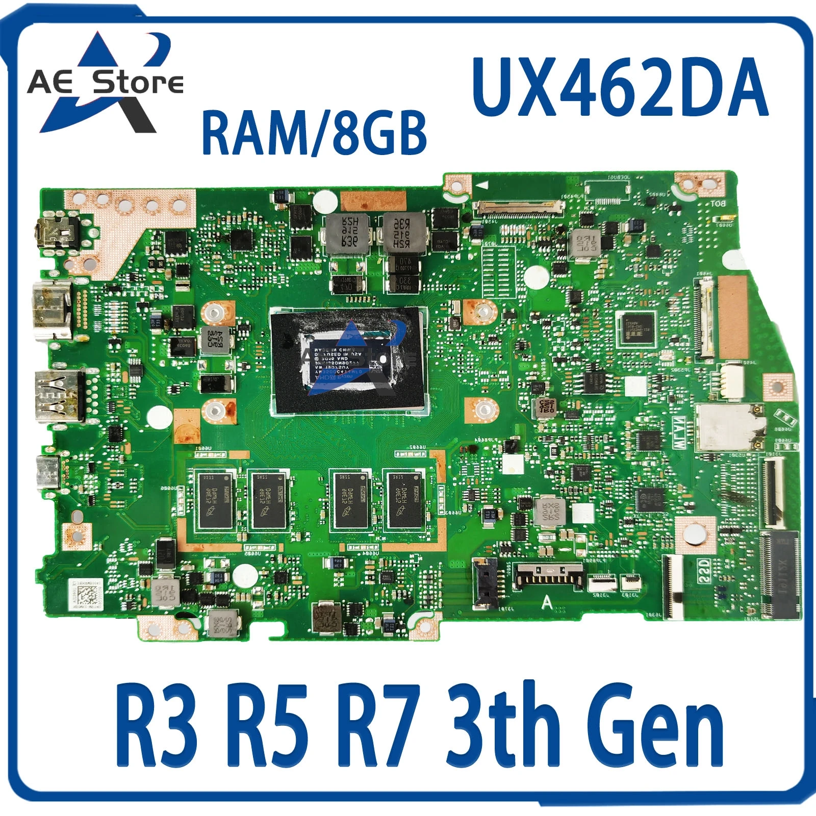 UX462DA Mainboard For ASUS Q406DA UM462DA UM462D UX462D Q406D Laptop Motherboard R3 R5 R7 3th Gen RAM/8GB