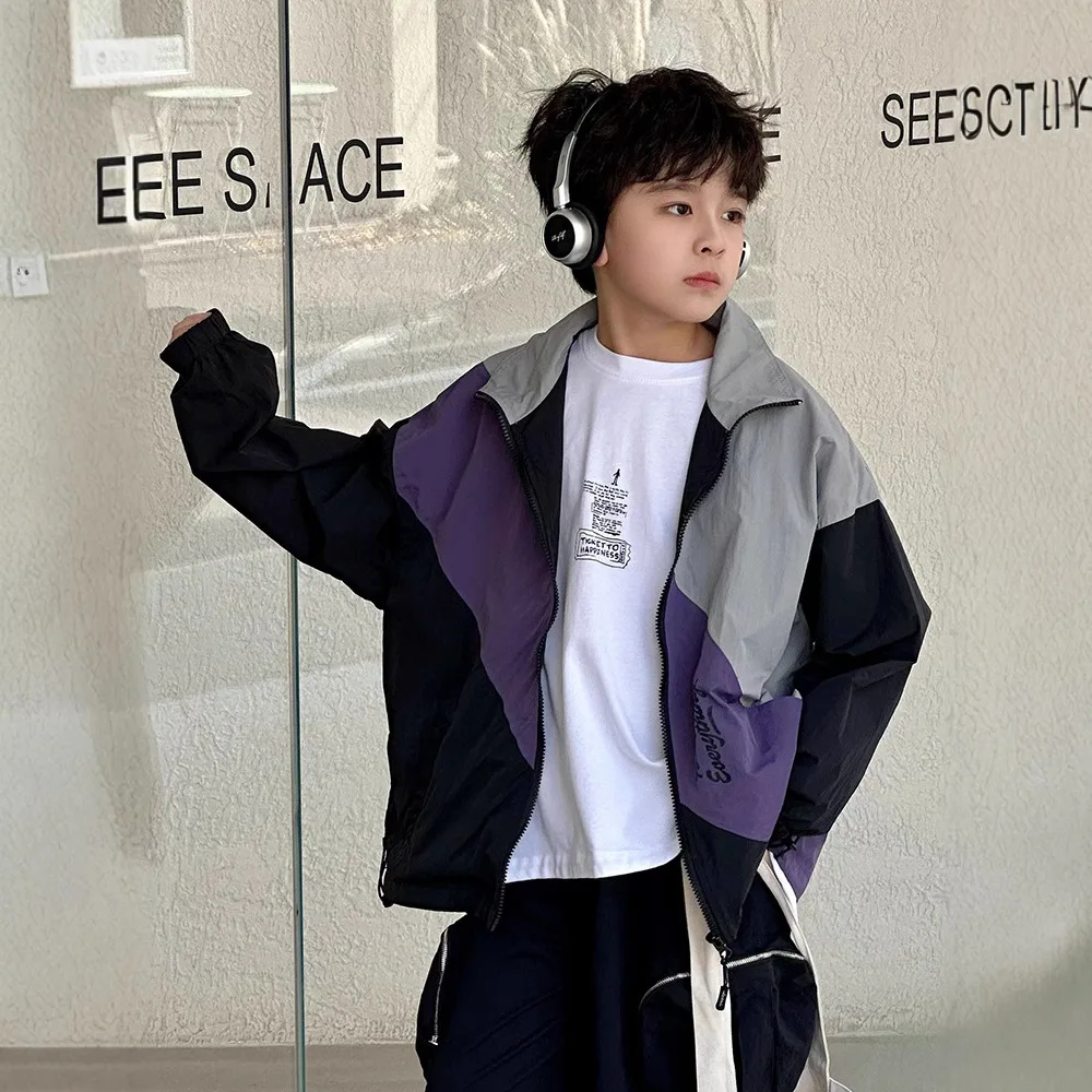 

Thin Coat Color-block Top Boys Children Spring New Long Sleeves Fashionable Personality Comfortable All-matching