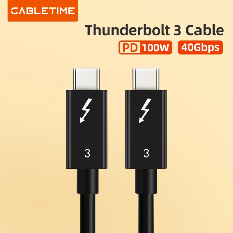 CABLETIME USB C Cable Thunderbolt 3 Certified Type C to USB C PD Cable Super Charge 40Gbps 100W for Laptop Matebook Air Pro C274