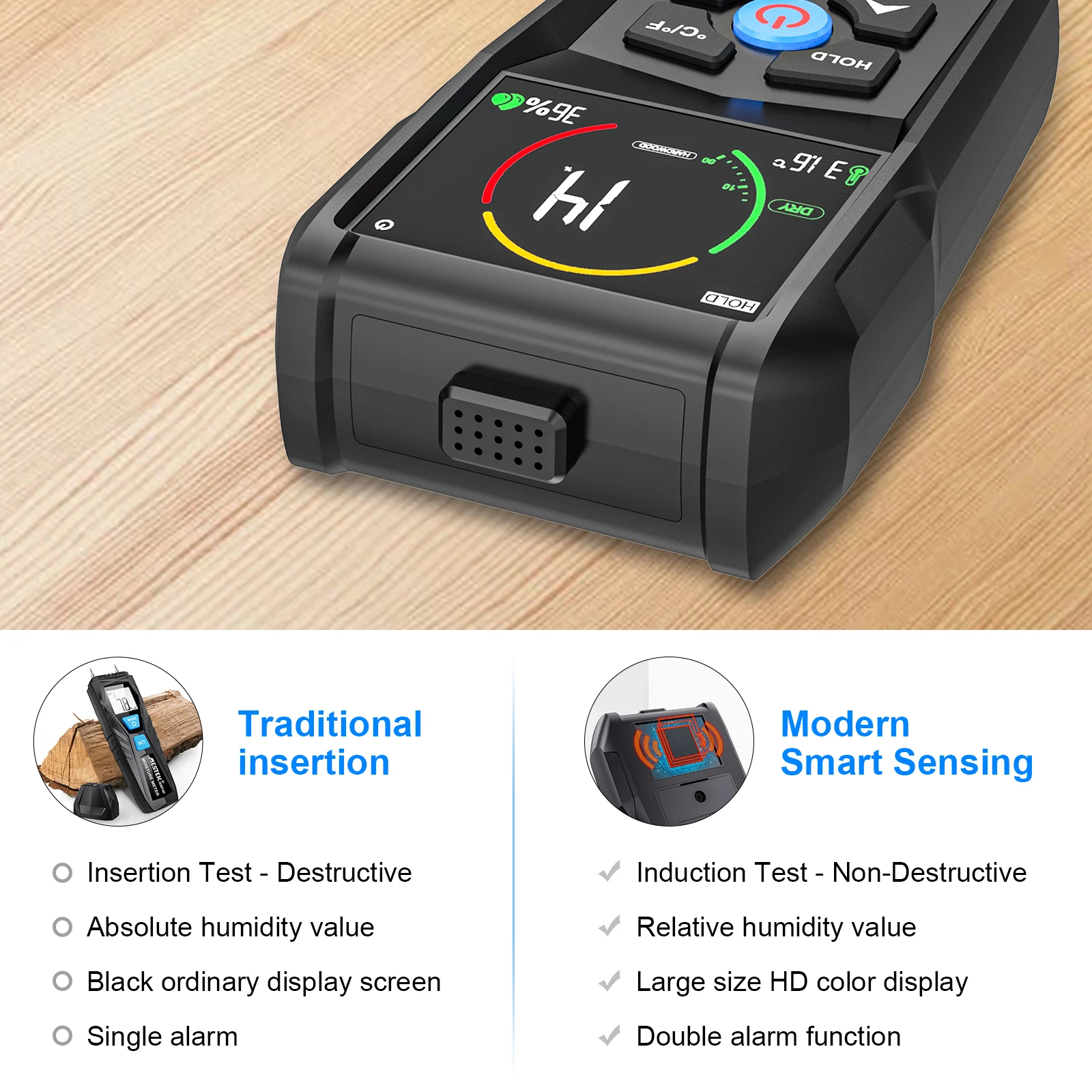 WM700A Inductive Moisture Detector Non-Contact Wood Moisture Meter Temperature Humidity Detection Home Moisture Detector