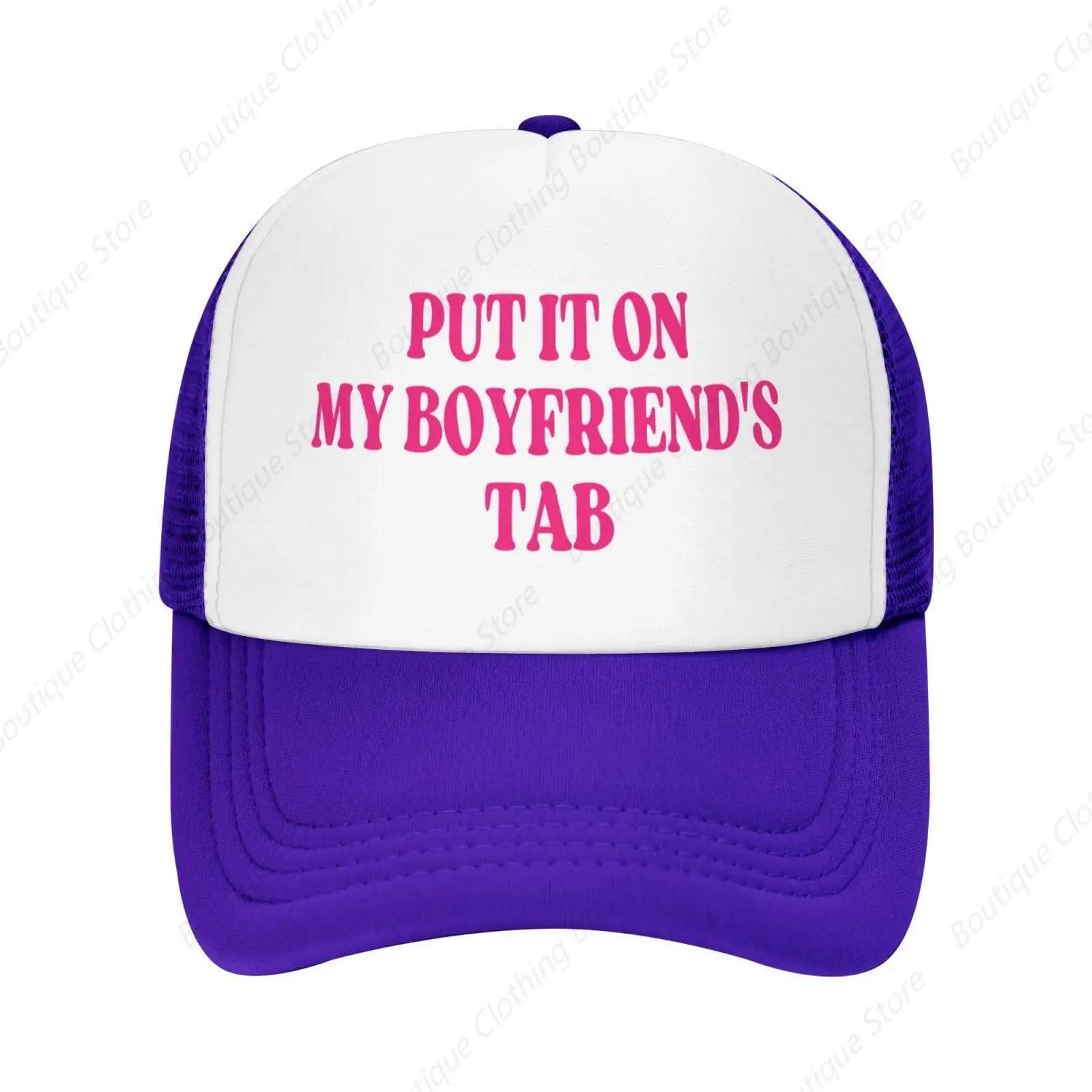 Put It On My Boyfriend's Tab Mesh Hat Men Women Trucker Hat Baseball Cap Dad Gift Red