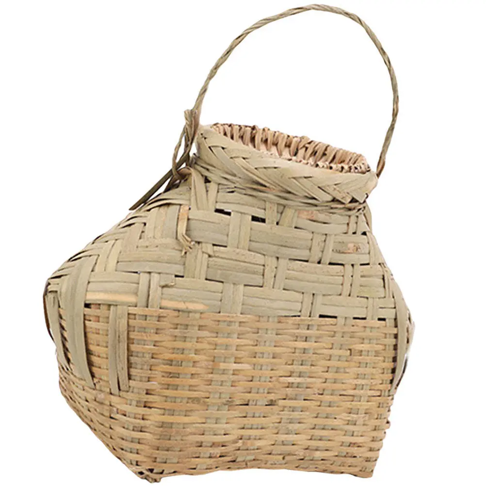 Bamboo Fish Basket with Lid – Portable Woven Fishing Container for Shrimp Crab Storage, Reusable Outdoor Camping Gardening