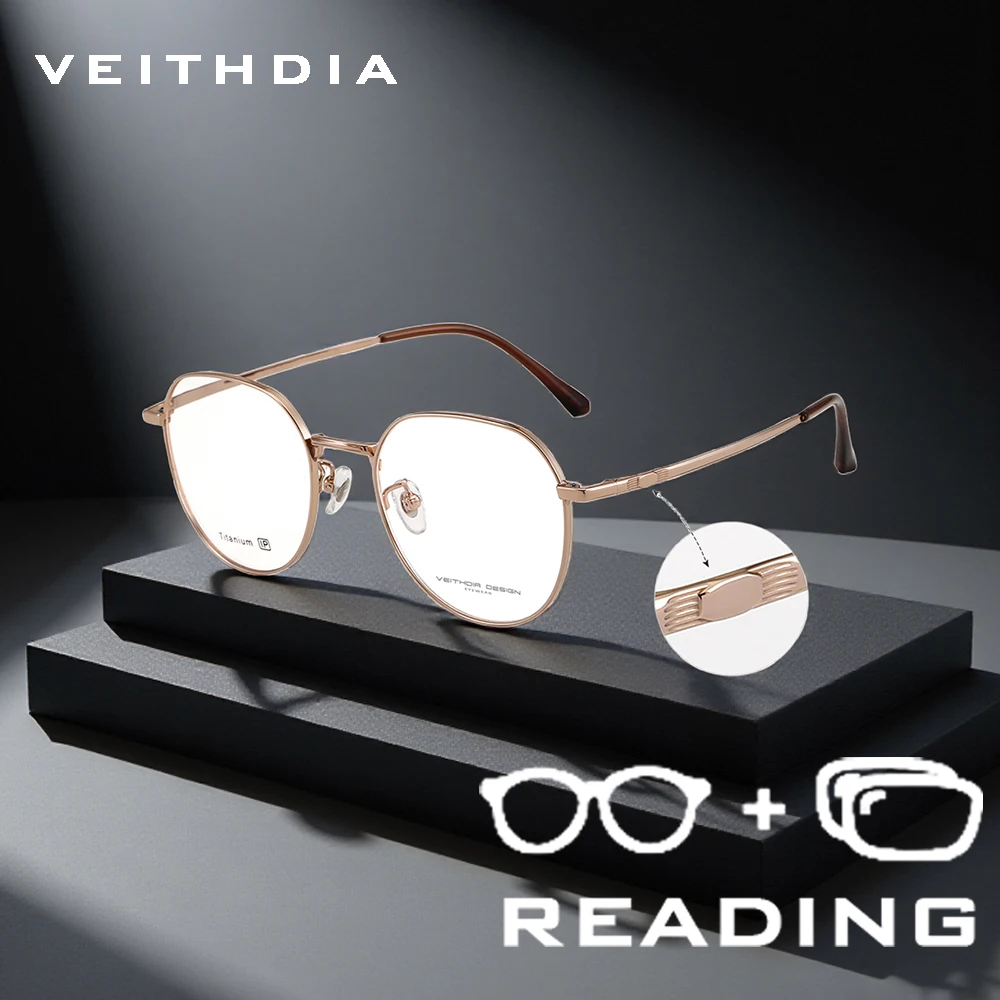 VEITHDIA New Style Reading Glasses Blue Light Blocking Titanium Alloy Frame Polycarbonate Lens+1.00 +1.50 +2.00 +2.50 R05587