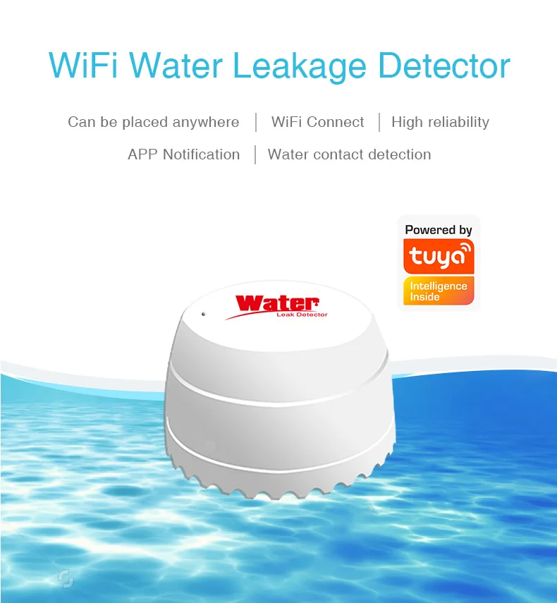 Wifi Water Detector Leakage Sensor Alarm Leak Detector 40DB Sound Work with Tuya smart APP Flood Alert Overflow Security