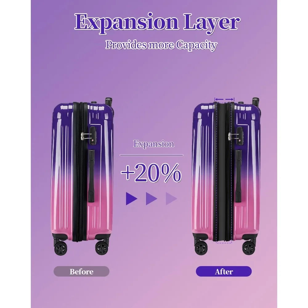 Durable 20 Hardside Rolling Luggage with TSA Lock, Large Capacity for Travel, Compact Carry-On Suitcase