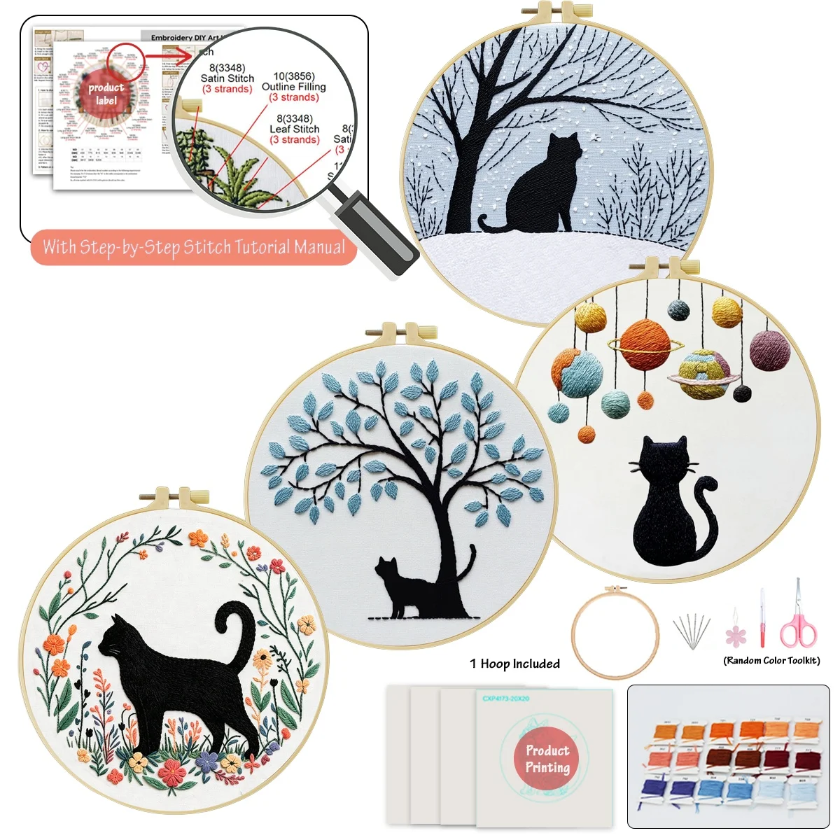 4-teiliges DIY-Stickmaterial-Set für Anfänger, inklusive Nadeln, Fäden, Stick-Starter-Kit, Kreuzstich-Kunst als Geschenk – Detail 4