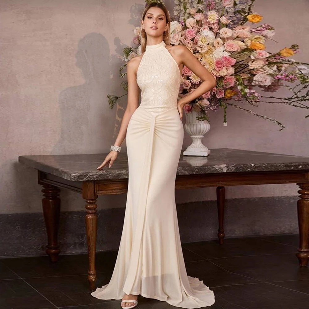 

Classic Chiffon Evening Dress Elegant Halter Mermaid Customized Celebrity Gowns Delicate Sequined and Beading Party Dresses
