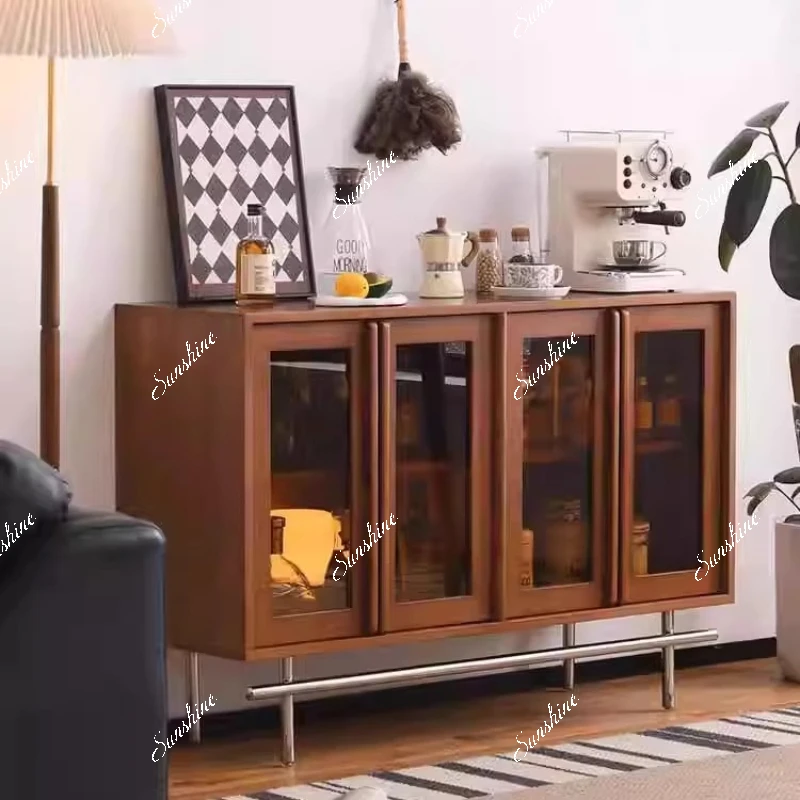 

Solid wood dining side cabinet retro, Nordic wine cabinet light luxury locker display cabinet