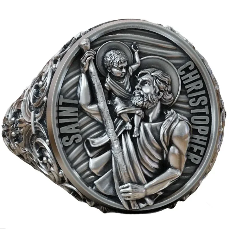 

11g Rings Saint Christopher and baby Jesus Artistic Relief Gifts Customized 925 SOLID STERLING SILVER Many Sizes 8-13