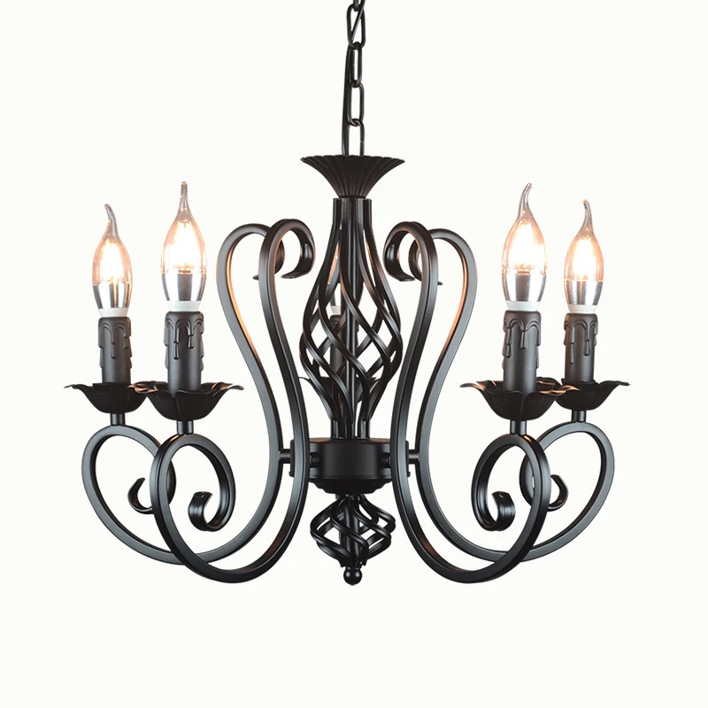 Imagem -02 - Farmhouse Chandelier Candle Light Teto Preto Tradicional Pendurado Luz Metal Industrial Iluminação Pingente 5-light Fixture