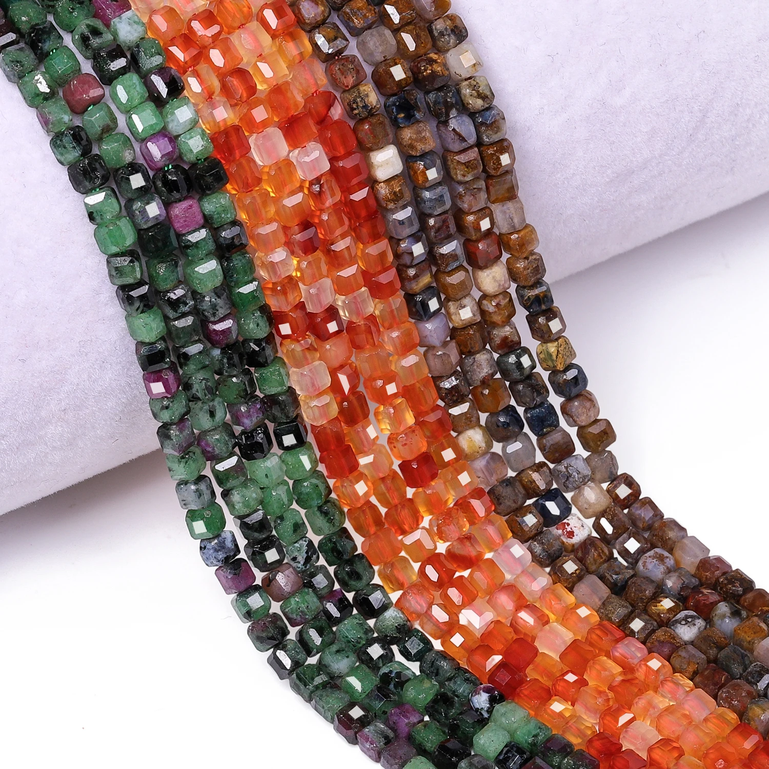 3 مللي متر بيترسيت الطبيعي Epidote روبي العقيق الأحمر ساحة حجر الخرز مشطوف مكعب السلس حبة DIY بها بنفسك مجوهرات الخصر سلسلة سوار #4