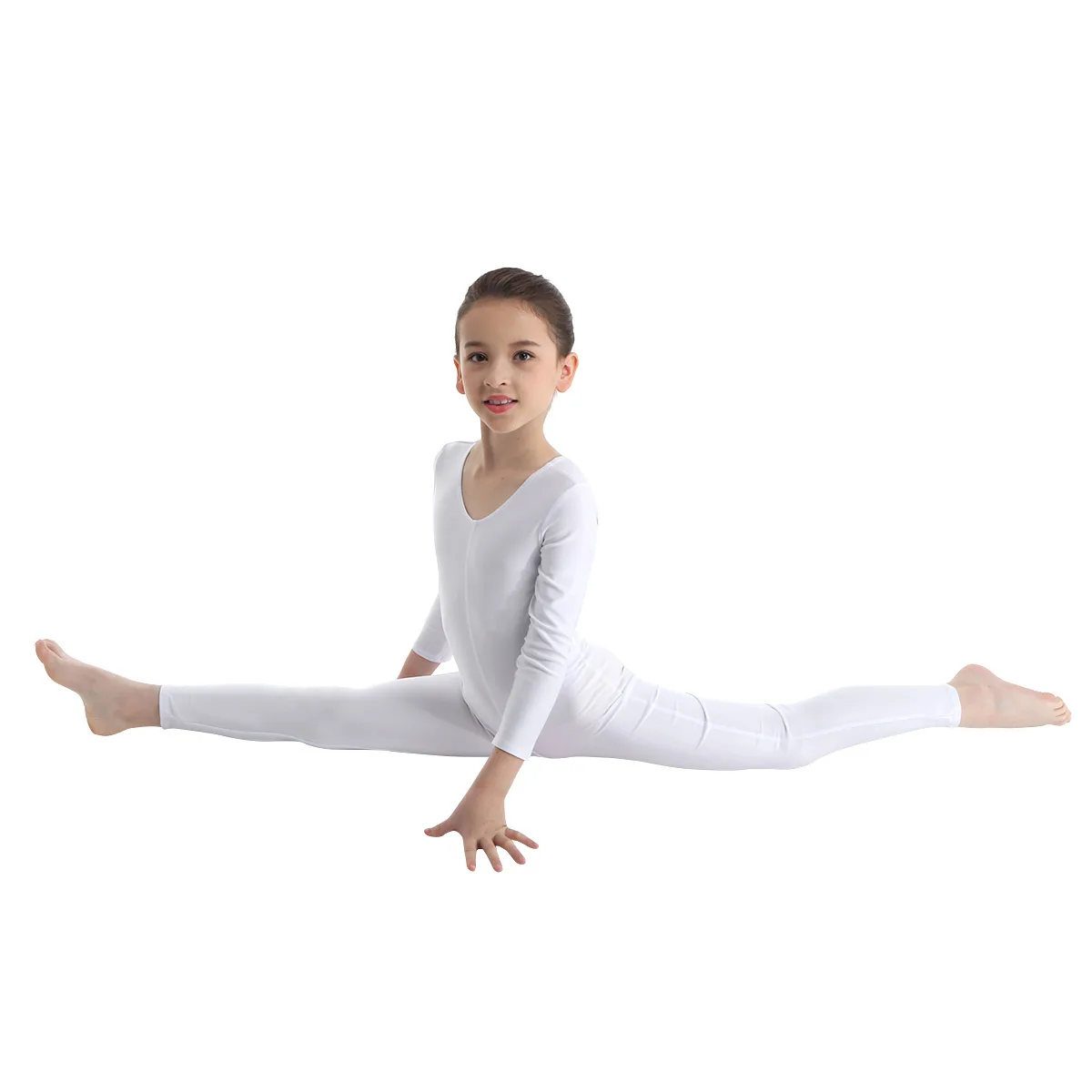 Kids Girls Unitard Dancewear Long Sleeves Bodysuit Ballet Dance Wear Gymnastics Leotard Jumpsuit Swimsuit for Ballet Dancing