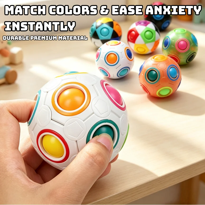 Magic Rainbow Stress Relief Ball, Office Fidget Toy, Spinnable Top Design, Educational Color Matching Puzzle, Perfect Gift