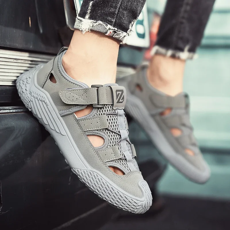 Leather Men\'s Shoes Summer Outdoor Hiking Shoes Breathable Non-slip Wear-resistant Mesh Shoes Soft Comfortable Casual Shoes