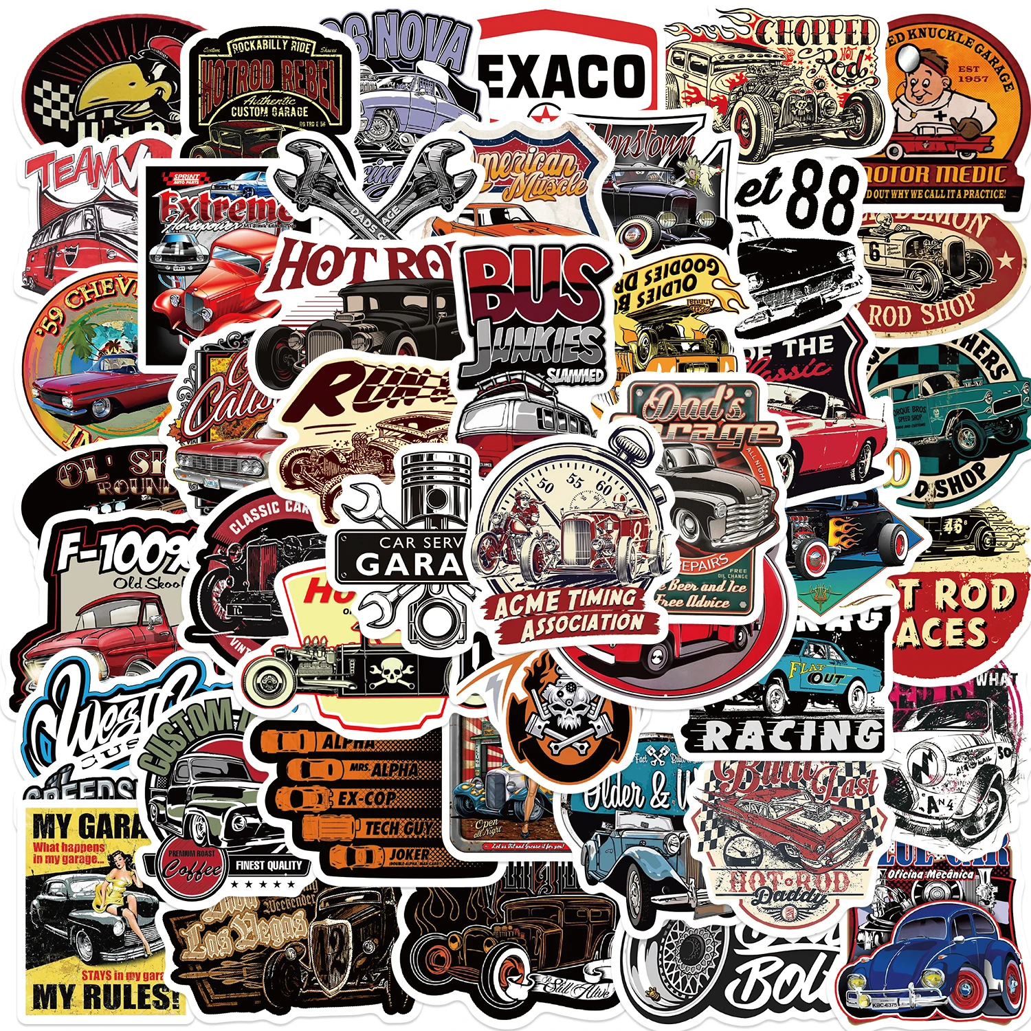 50Pcs Retro Car Stickers DIY Diary Laptop Luggage Skateboard Graffiti Decals Fun Stylish Classic Toys