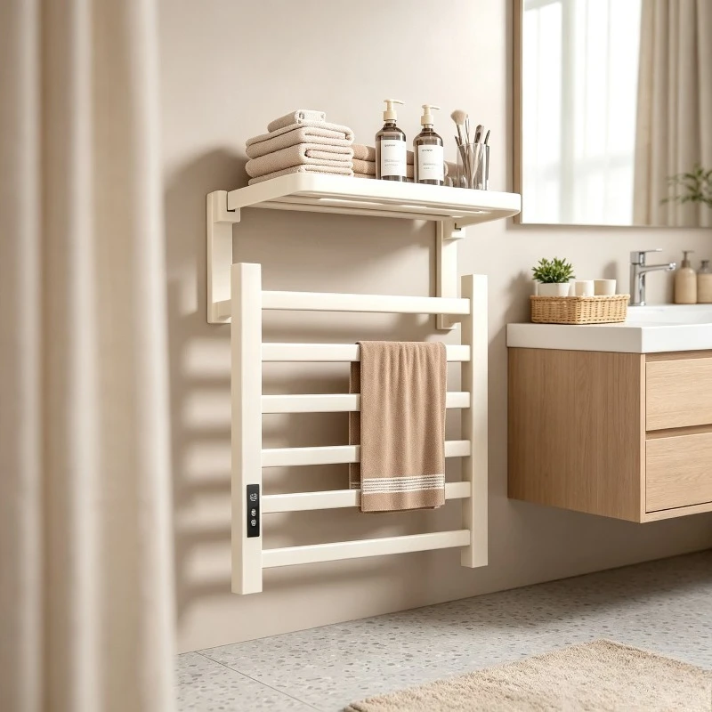 Smart Electric Towel Warmer Rack, Wall Mounted Heated Dryer for Bathroom, 40-70°C Temp Adjustable with Timer Sterilizer.