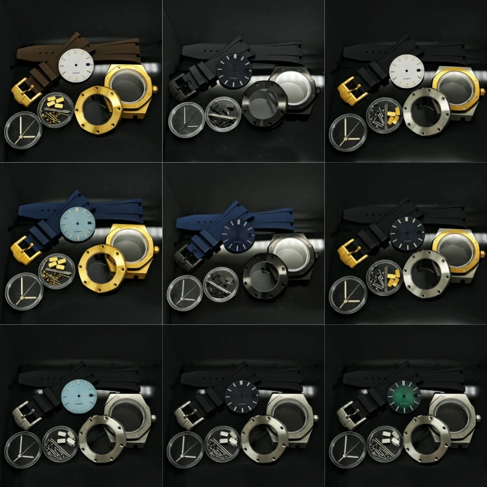 

41MM Silver Black Rose Gold Case Silicone Strap Buckle Fits NH35 NH36 NH70 Automatic Movement with 31.8mm Watch Dial Watch Hands