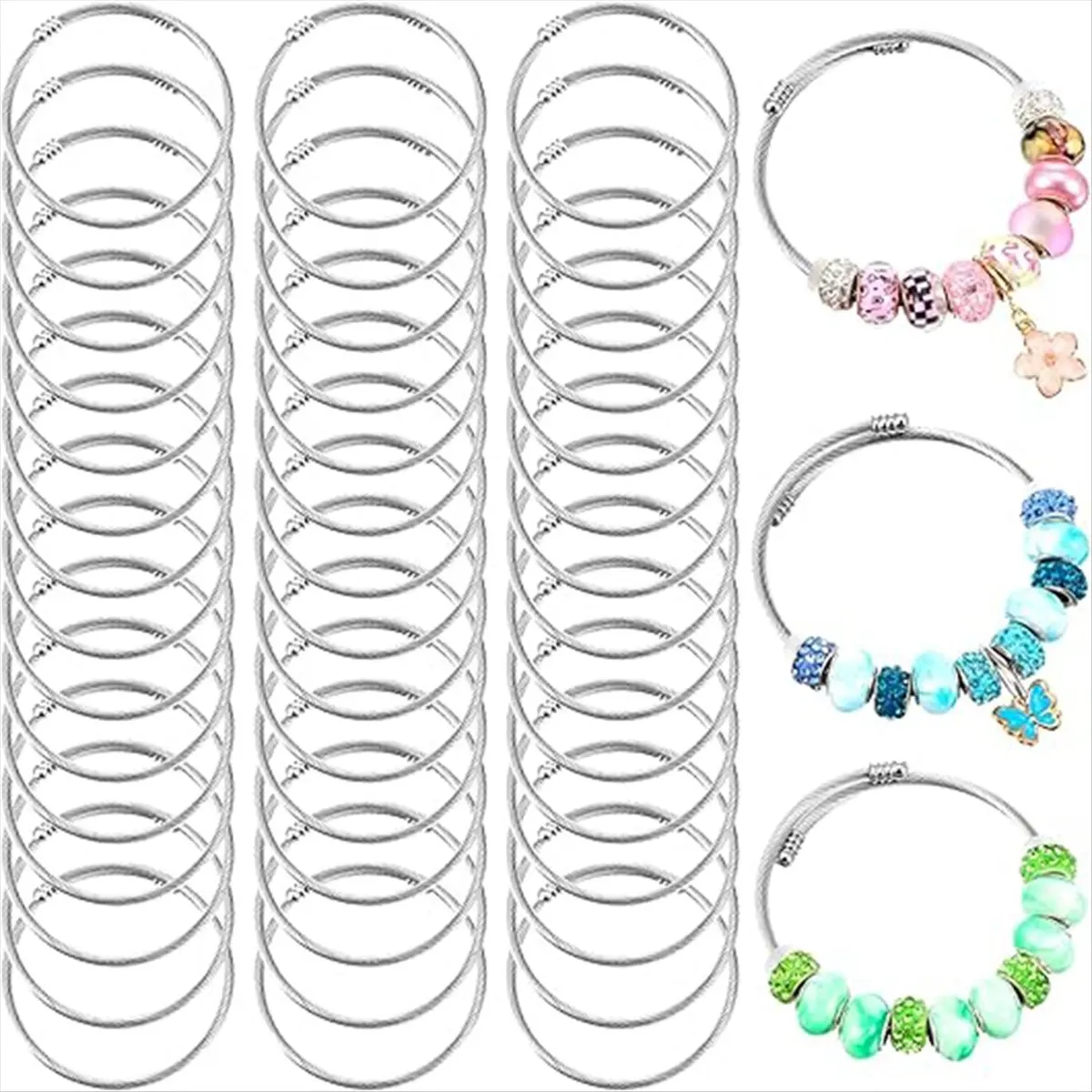 ABDD HOT  45Pcs Snake Charm Bracelet Set Expandable Bangle Bracelets Adjustable Silver Snake Bracelet Chain for Women DIY Jewelr